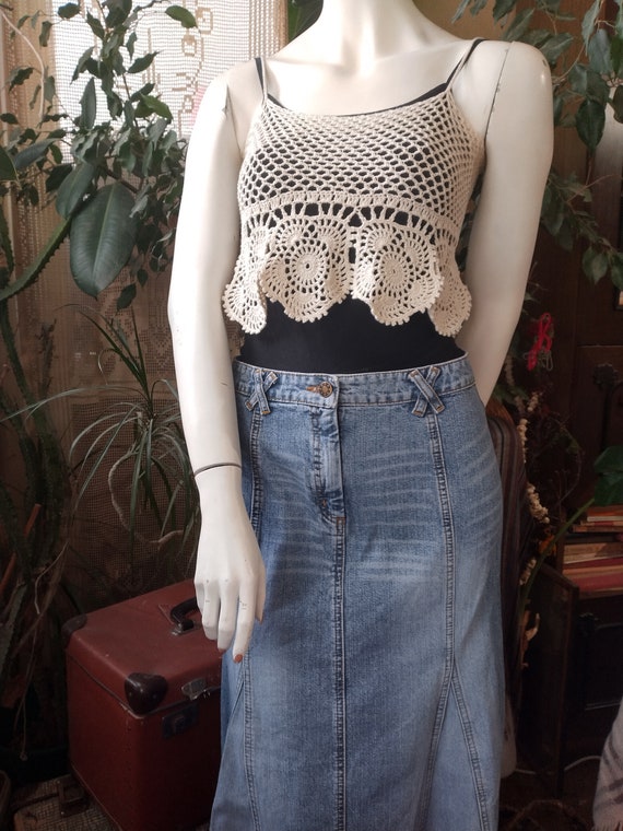 Vintage Denim Long Skirt, Western Soft Blue Jean … - image 6