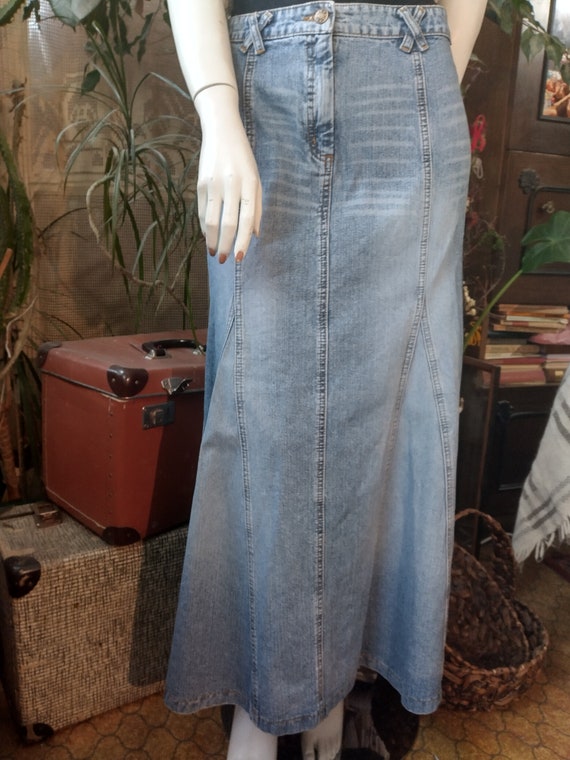 Vintage Denim Long Skirt, Western Soft Blue Jean … - image 8
