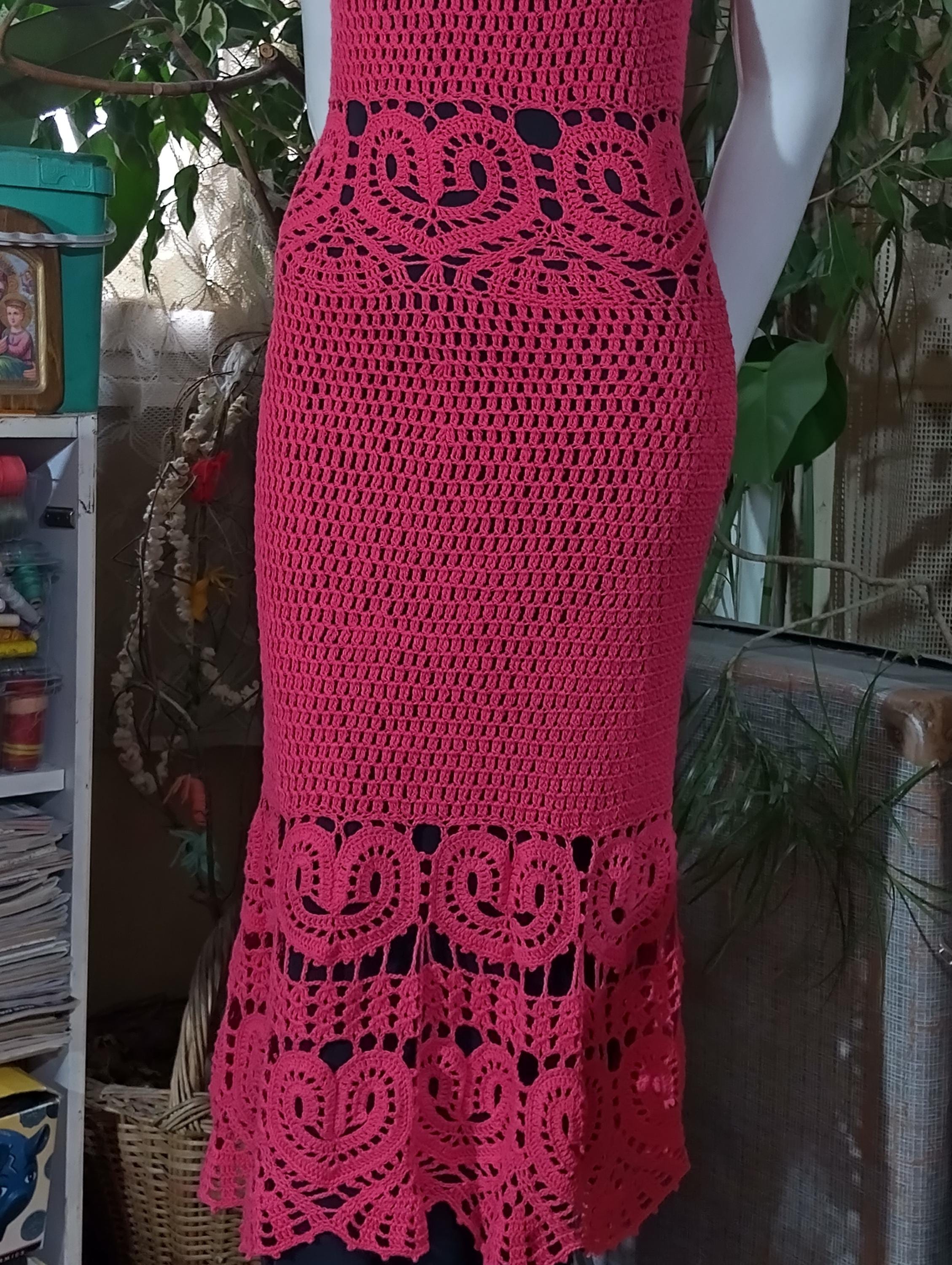 crochet coral dress Andreeva CORAL SHELL HANDMADE MAXI CROCHET DRESS