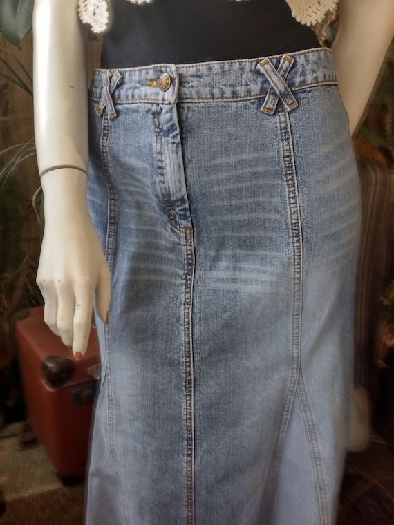 Vintage Denim Long Skirt, Western Soft Blue Jean … - image 10