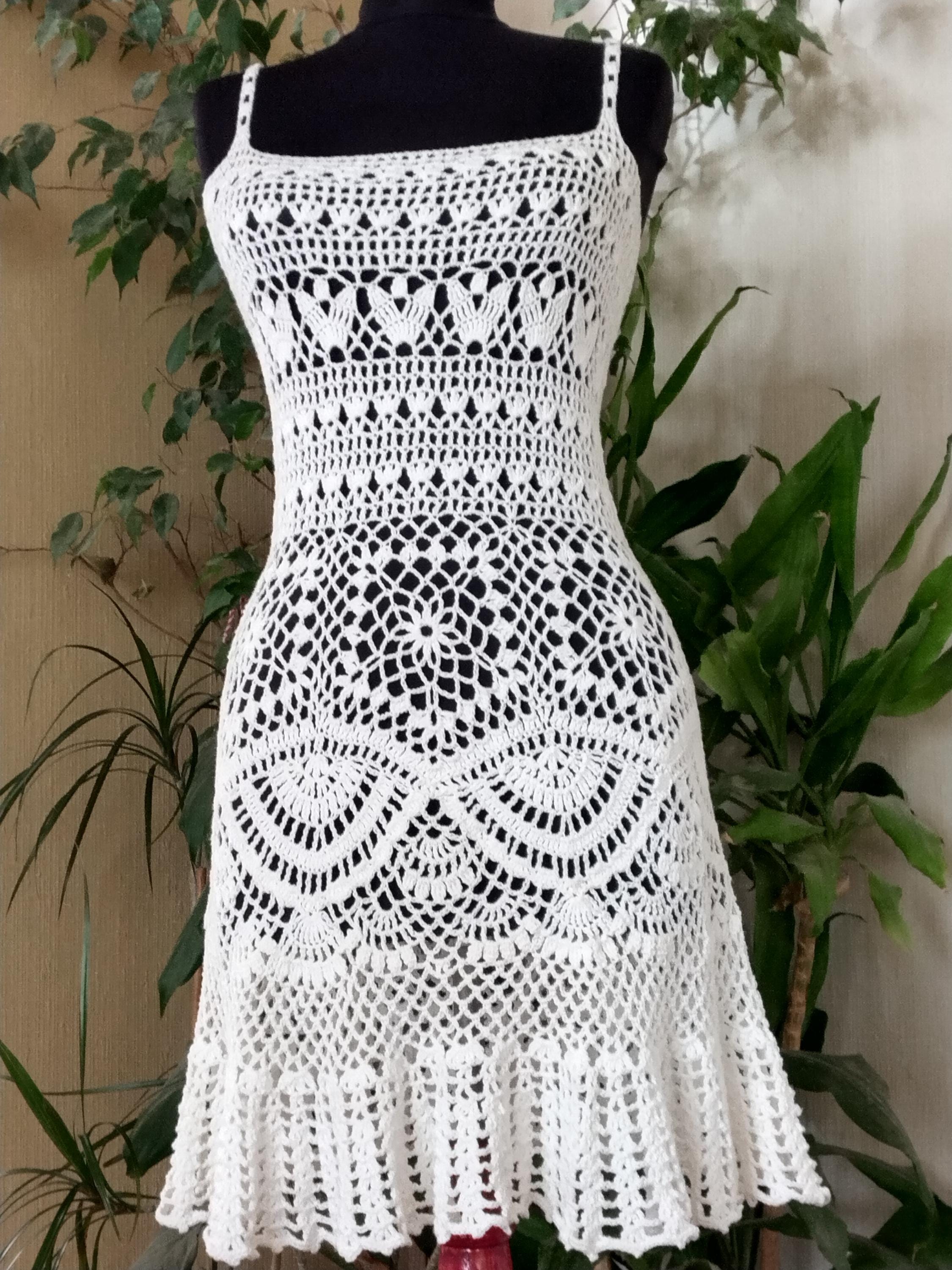 Crochet White Sleeveless Dress, Knitted Dress, Bohemian Dress, Hippie — free download