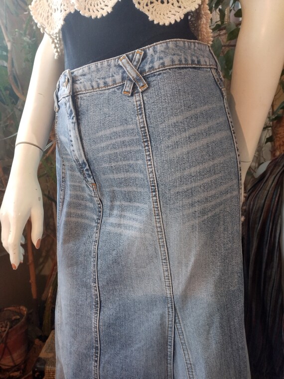 Vintage Denim Long Skirt, Western Soft Blue Jean … - image 9