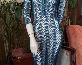 Gehäkelte handgemachte Baumwolle Boho Kleid: Blaue Strickspitze, Made to Order