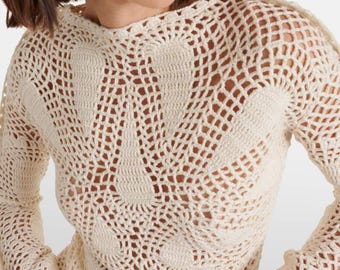 Hand-Crocheted Cream Cotton Dress: Bohemian Lace, Made to Order