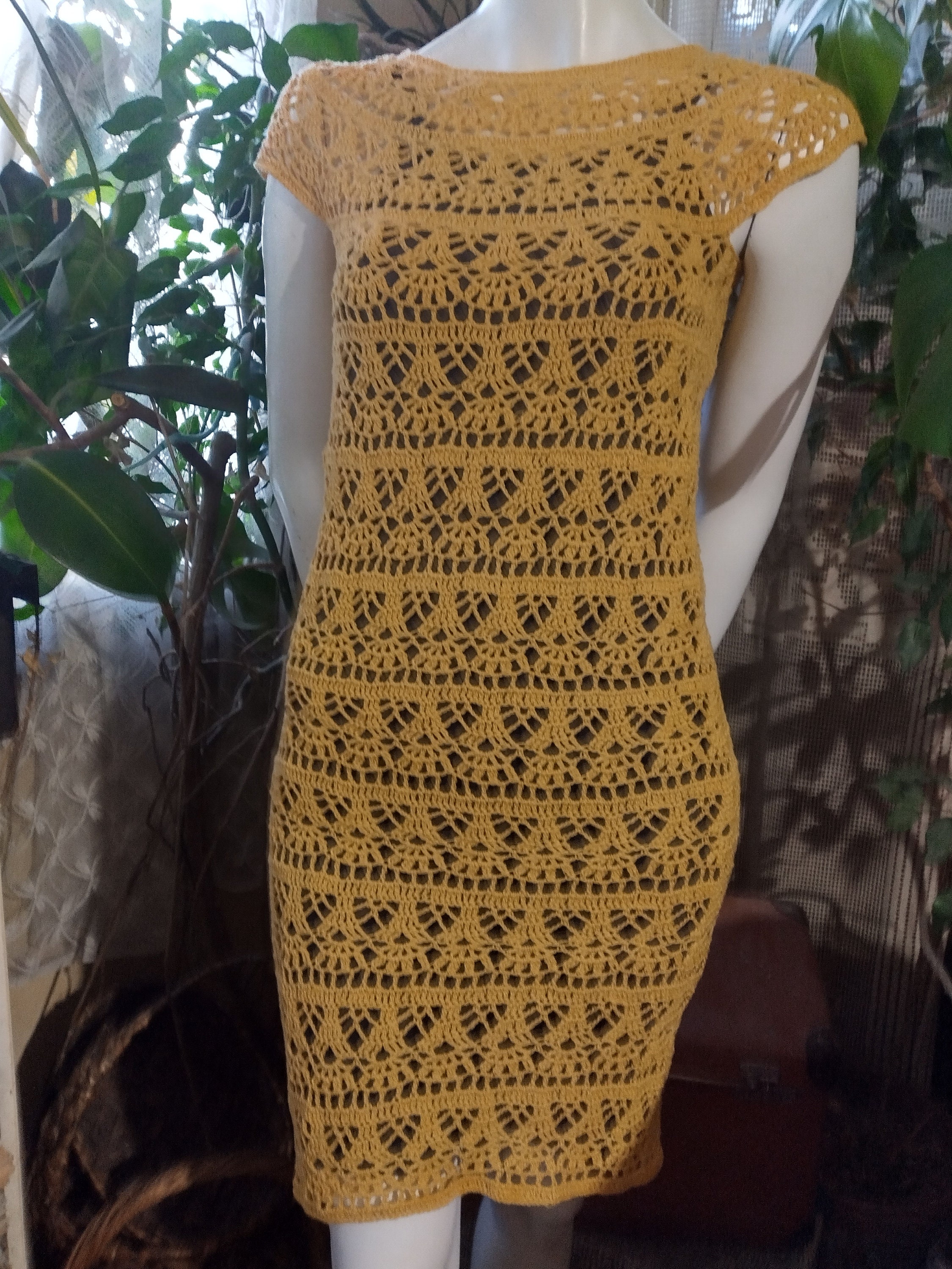 Crochet Handmade Yellow Cotton Summer Dress: Handmade Bohemian Lace,Made to Order