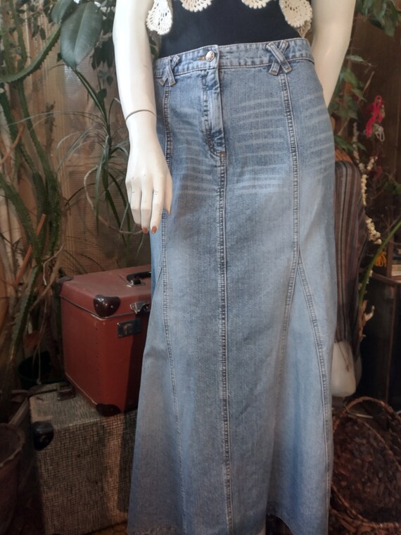 Vintage Denim Long Skirt, Western Soft Blue Jean … - image 7