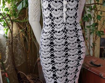 Crochet Handmade White Cotton Dress: Bohemian Lace, Made to Order