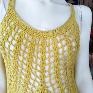 Yellow Crochet Cotton Tank Top: Boho Beach Cover Up