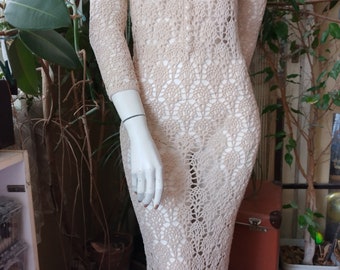Crochet Beige Longsleeves Dress,Knitted Dress,Bohemian Dress,Wedding CrochetDress,Crochet Clothing,Lace Crochet,Costum Made to Order