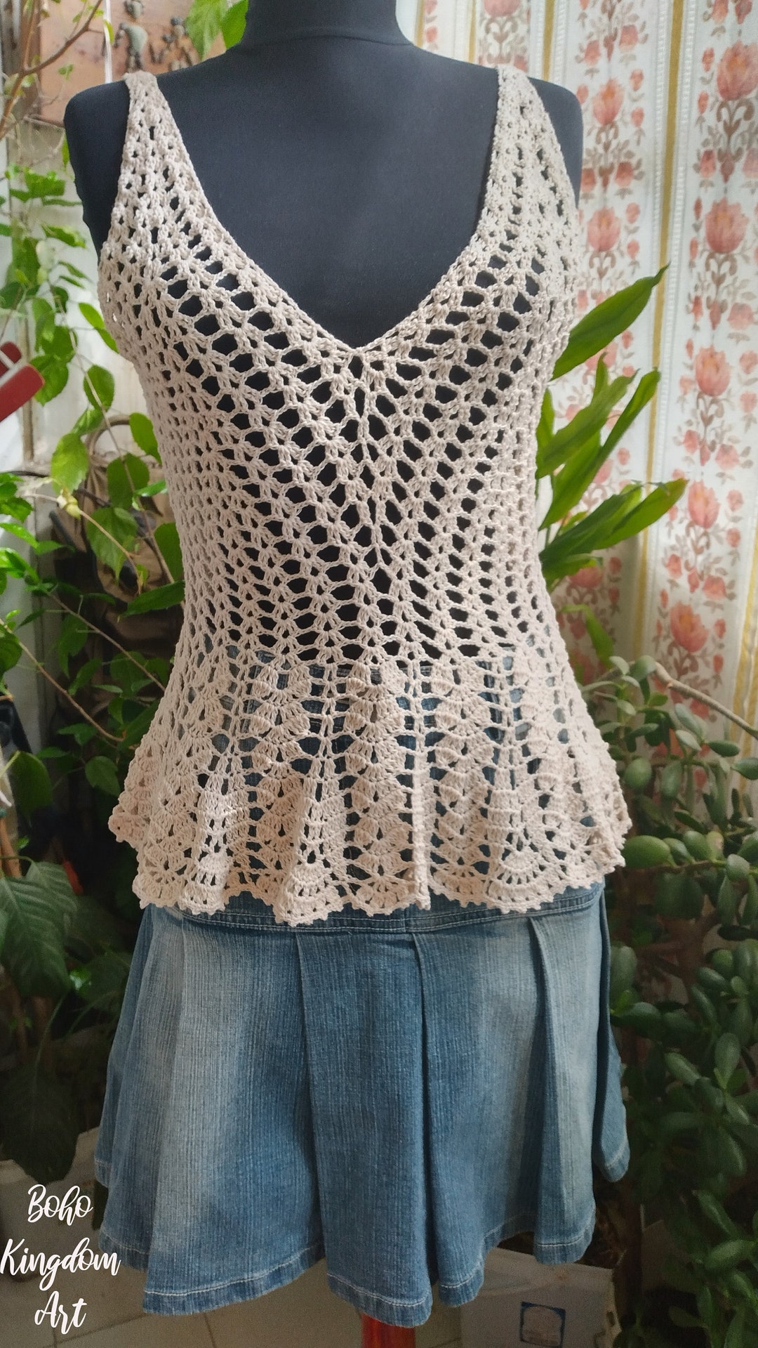 Women's Crochet Cream Top and Skirt Co-Ord Set with Fringed Hem