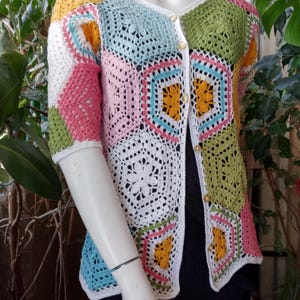 Crochet Cardigan ,Handmade Cardigan, Sweater Blouse, 3/4 Sleeves Multicolor Cardigan, Womens Clothing, Bohemian Clothing,Wearable Art