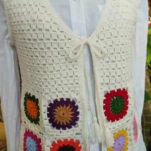 Colete de crochê, colete boho de crochê, colete multicolorido, colete hippie, roupas boho femininas, colete quadrado da vovó