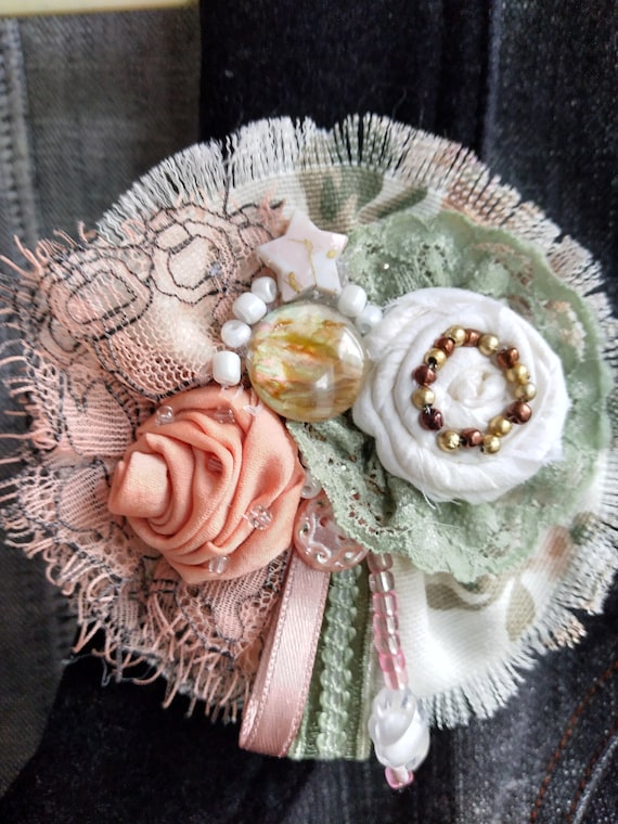 Boho Style Fabric Flower Brooch pin Silk Flower Brooch Textile