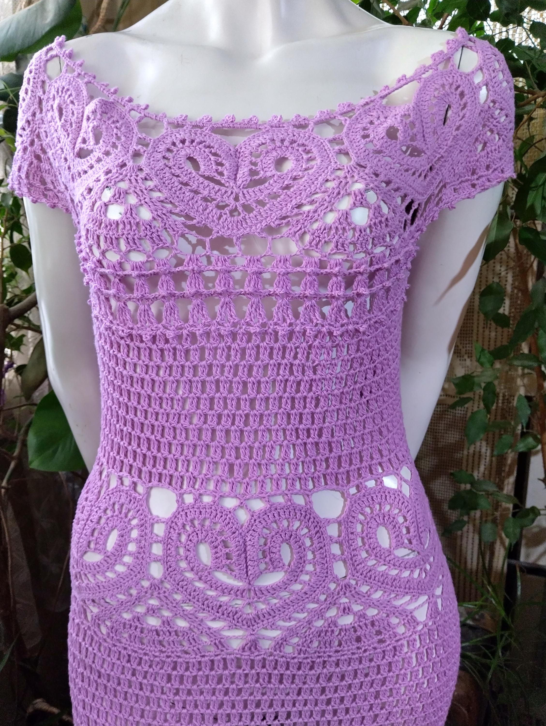 purple crochet lace dress Handmade Purple Merino Wool Evening Dress: Crochet Lace, Open Back