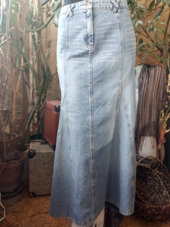 Vintage Denim Long Skirt, Western Soft Blue Jean … - image 2