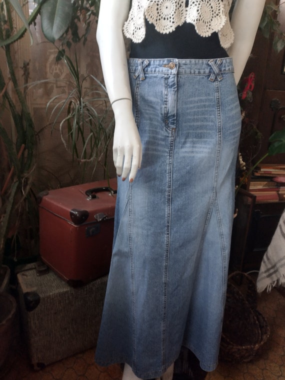 Vintage Denim Long Skirt, Western Soft Blue Jean … - image 1