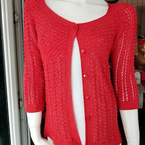 Crochet Cardigan,Handmade Cardigan, Sweater Blouse, 3/4 Sleeves Red Cardigan, Womens Clothing, Bohemian Clothing,Crochet Clothing