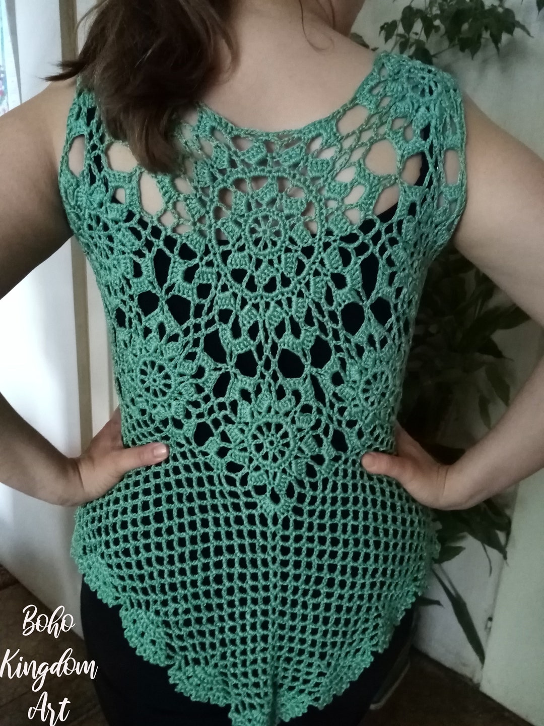 Deep Green Floral Crochet Detail Blouse  main image 1