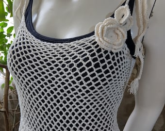 Crochet Handmade Cream Cotton Sleeveless Dress: Bohemian Lace, Adjustable Straps