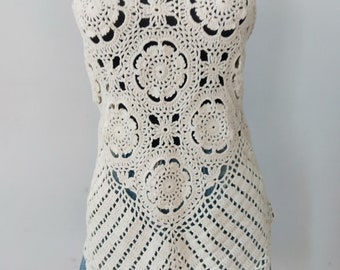 Crochet Handmade Halter Top: 100% Cotton Sleeveless Summer Blouse