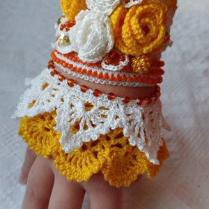 Crochet Cuff Bracelet, Yellow Cuff Bracelet, Crochet Jewelry, Beaded Cuff Bracelet, Handmade Unique Gift, Boho bracelet,Hippie bracelet,