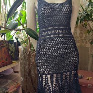 Crochet Dark Blue Dress, Summer dress, Handmade Dress, Bohemian Dress, Hippie Dress,Crochet Clothing,Lace Crochet,Knit Dress,Boho dress