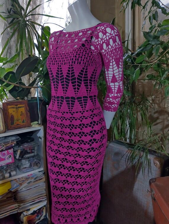 Hand-crocheted Magenta Cotton Dress: Bohemian Lace, Made to Order - Etsy Hand-crocheted Magenta Cotton Dress: Bohemian Lace, Made to Order - Etsy