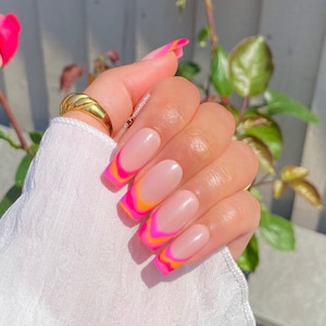 Sorvete swirls - Summer Swirls French tips - Unhas de pressão Reino Unido