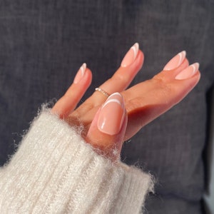 White Double French Tips - Press on nails UK