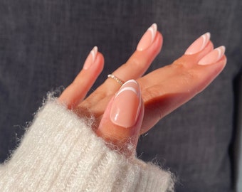 White Double French Tips - Press on nails UK