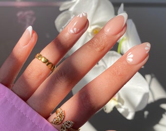 Floral French - Simple Spring nails - Handpainted Press On Nails