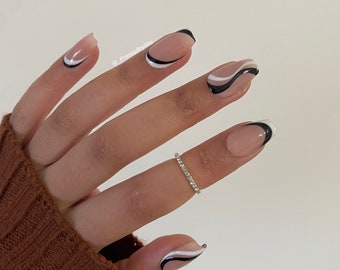 Black and White Swirls - Press on nails