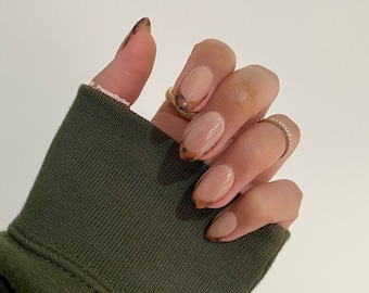 Tortoise Shell French Tips - Fall Autumnal Press on nails UK