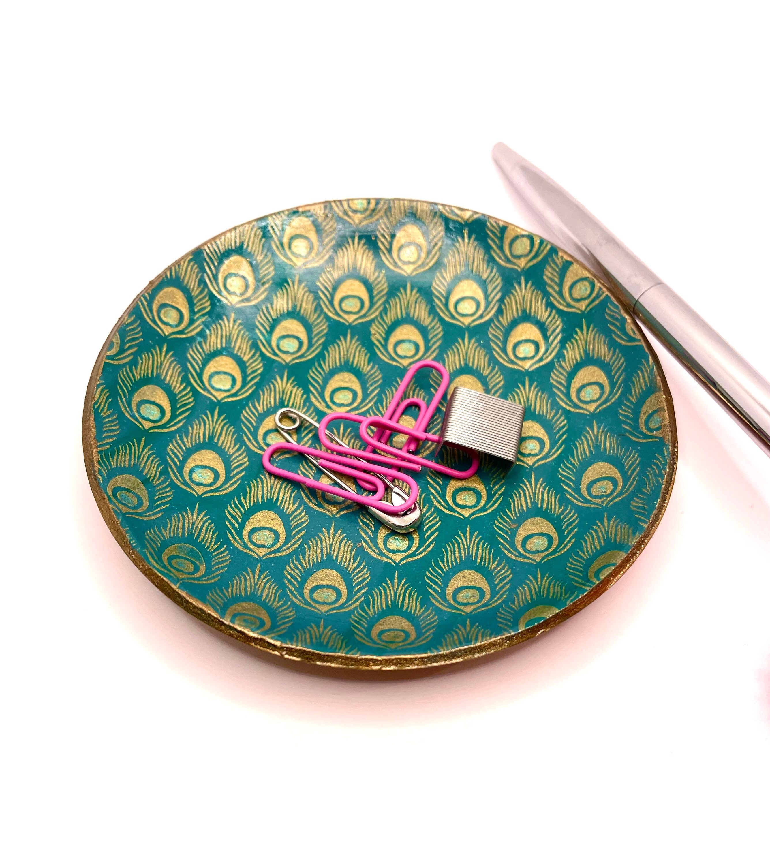 Peacock Trinket Tray in Emerald Green and Gold With Peacock Etsy