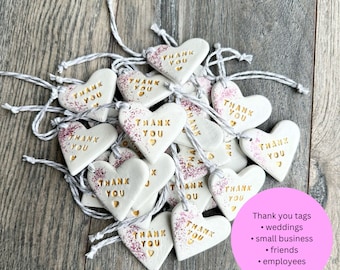 Small Thank You Gift Tags, Clay Heart Tags, Wedding Favours for Guests, Thanks for Shopping, Small Business Thank you Etsy Purchase