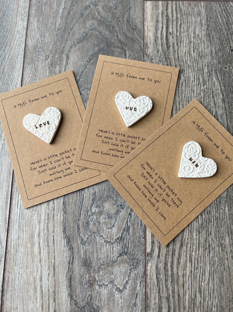 Pocket Hug Heart Love Token Clay Heart on Card for Mum Post Etsy UK