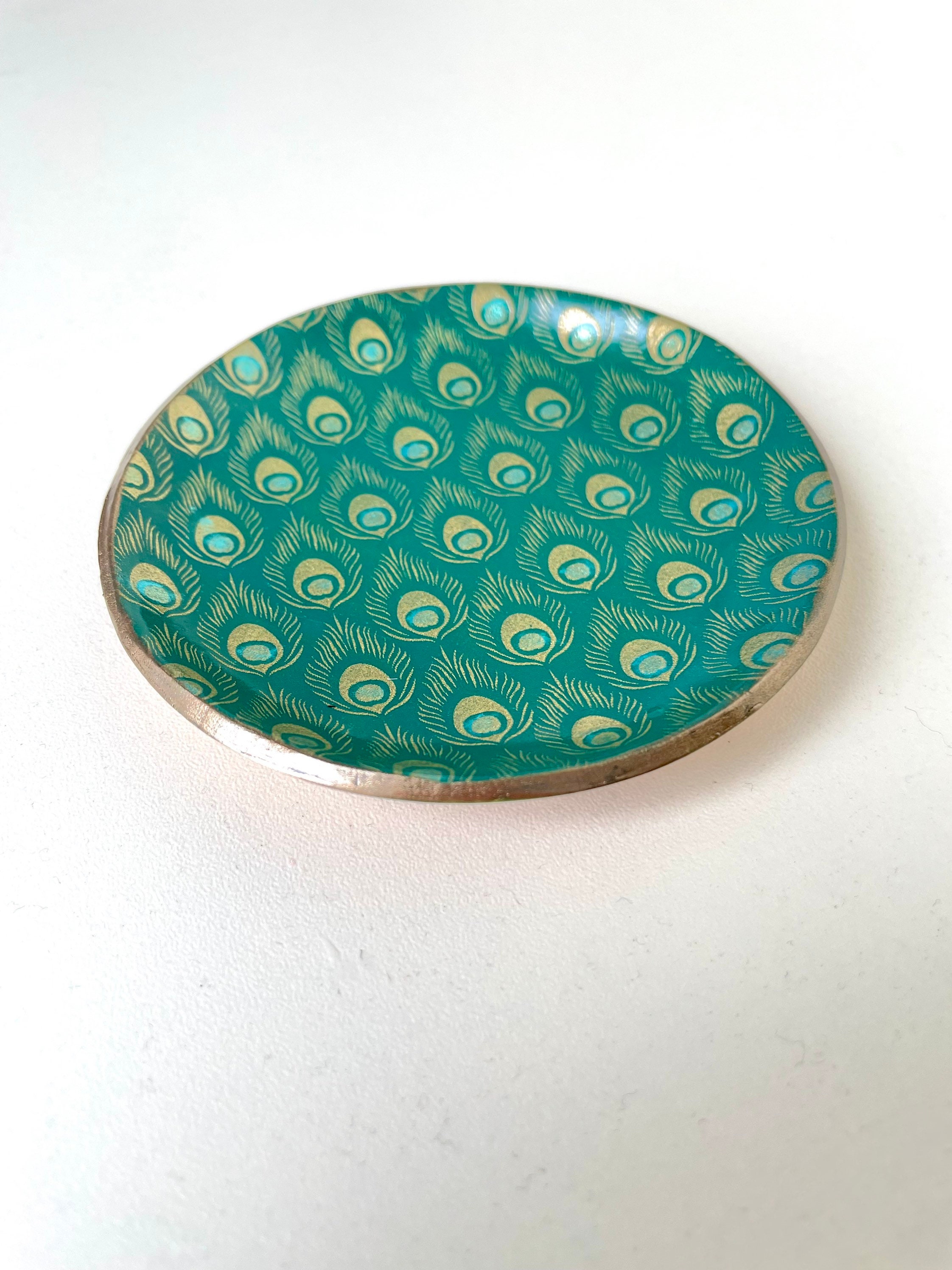 Peacock Trinket Tray in Emerald Green and Gold With Peacock Etsy