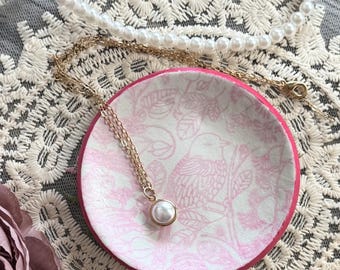 Pink Flower and Bird Trinket Dish: Handmade Clay Jewellery Tray