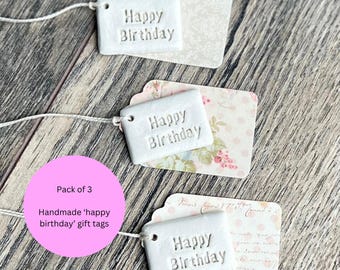 Luxury gift tag, Pack of handmade gift tags, floral gift label for birthday present, keepsake gift tag for friend birthday present for her,