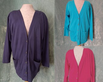Plus Size / Bust 46 / Waist 44 // Vintage 90s Faded 100% Cotton Long Cardigan by SJB Sport in Three Color Options