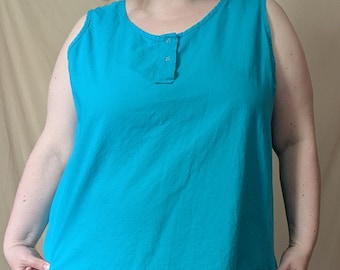 Plus Size / Bust 50 / Vintage 80s 90s Vibrant Sky Blue Cotton Tank Top / 1X