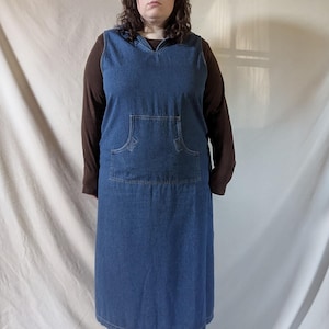 Plus Size / Bust 48 / Waist 50 / Hip 52 / Vintage 90s Sailor Collar  Denim Dress by TY Original Wear /  18W 1X