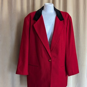 Plus Size / Bust 48 / Vintage Red Wool Blazer with Velvet Collar by Sag Harbor II / XL 1X 16W