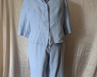 Plus Size Powder Blue Crop Pant Suit by Emma James, tagged 18W