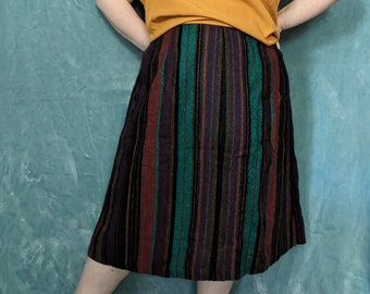 Plus Size / Waist 39 / Hip 53 / Vintage 70s 80s Multicolor Stripe Wool Skirt / 1X 18 20