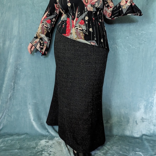 Plus Size / Waist 40-45 / Hip 54 / Vintage y2K Confetti Gray Bell Maxi Skirt with Bow Trim by Giorgio Fiorlini / 2X 22W