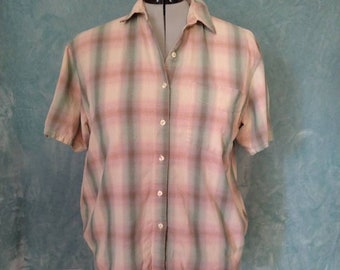 Plus Size / Bust 52 / Waist 54 // Vintage 90s Pastel Plaid Button Up Shirt by Russ Signature