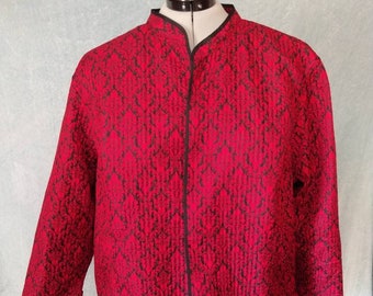 Plus Size Vintage 2000s Quilted Light Jacket Blazer Black Red // 4X 30W 32W