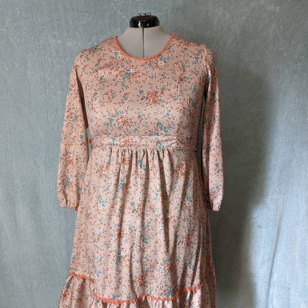 Plus Size Vintage Peaches and Cream 70s 80s Floral Pleasant Prairie Handmade Dress /18 20 XL 1X