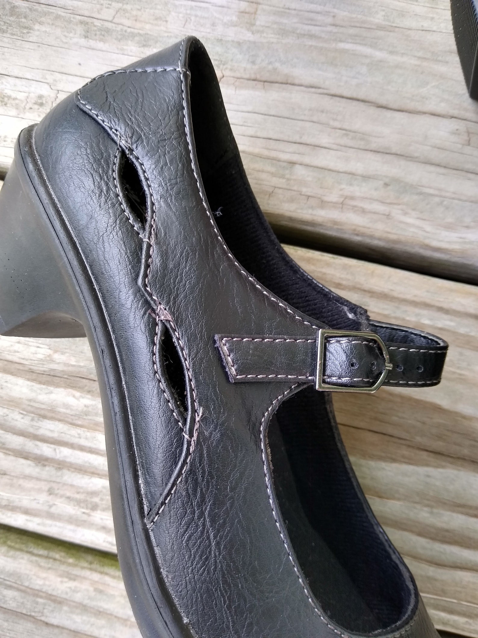 Chunky Heel Mary Janes 7W / Synthetic Leather Black Wide Shoes | Etsy